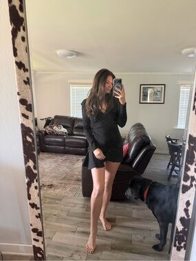 Emerald Sundae Black Wrap-Style Mini Dress